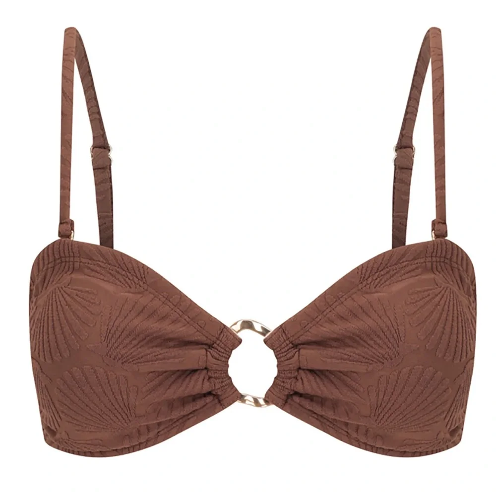 NWT!! Escape to Paradise Textured Brown Bikini Set with Ring-Front Accent - Picture 2 of 6